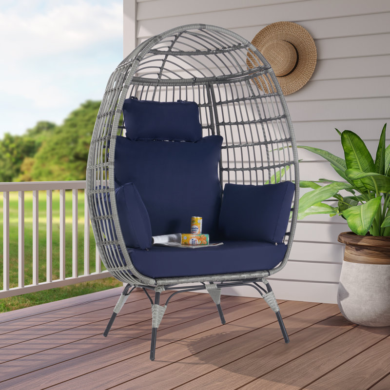 Chaise longue d'extérieur en osier, Gris, Bleu marine