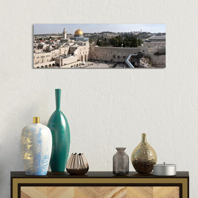 Tourists Praying At A Wall, Wailing Wall, Dome Of The Rock, Temple Mount - Wrapped Canvas Panoramic Print