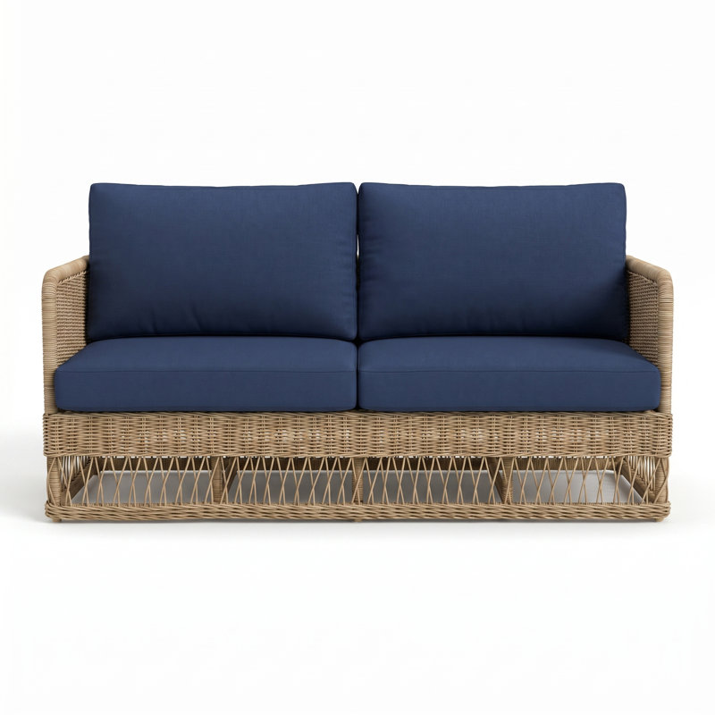 Destin Natural Outdoor Patio Sofa - Canvas Navy, Canvas Navy, Brown