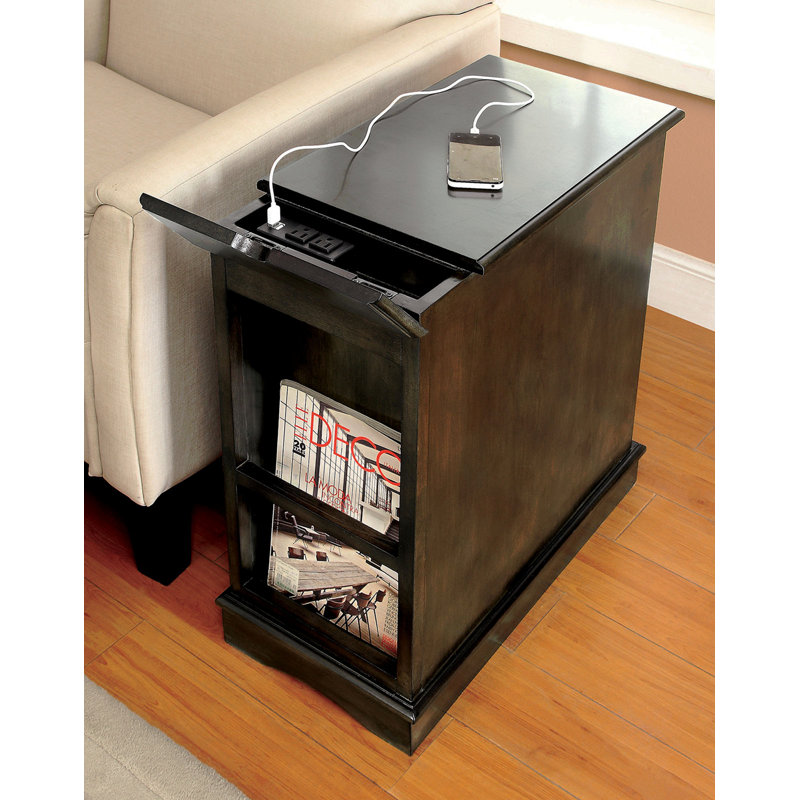 Porte-gobelet escamotable transitionnel pour armoire de table d'appoint avec prise USB intégrée, gris, Gris
