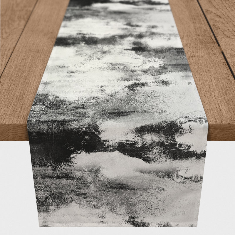 Abstract Outdoor Table Runner Abstract, 72" x 16", Black