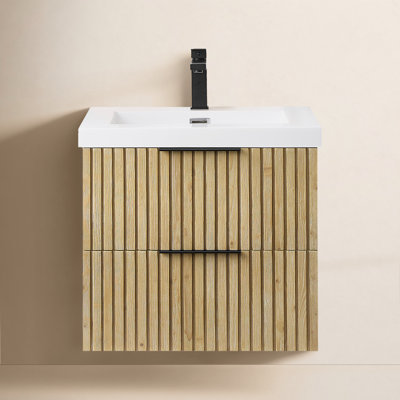 Noren 24" Wall-mounted Single Bathroom Vanity with White Artificial Drop-in Sink without Mirror