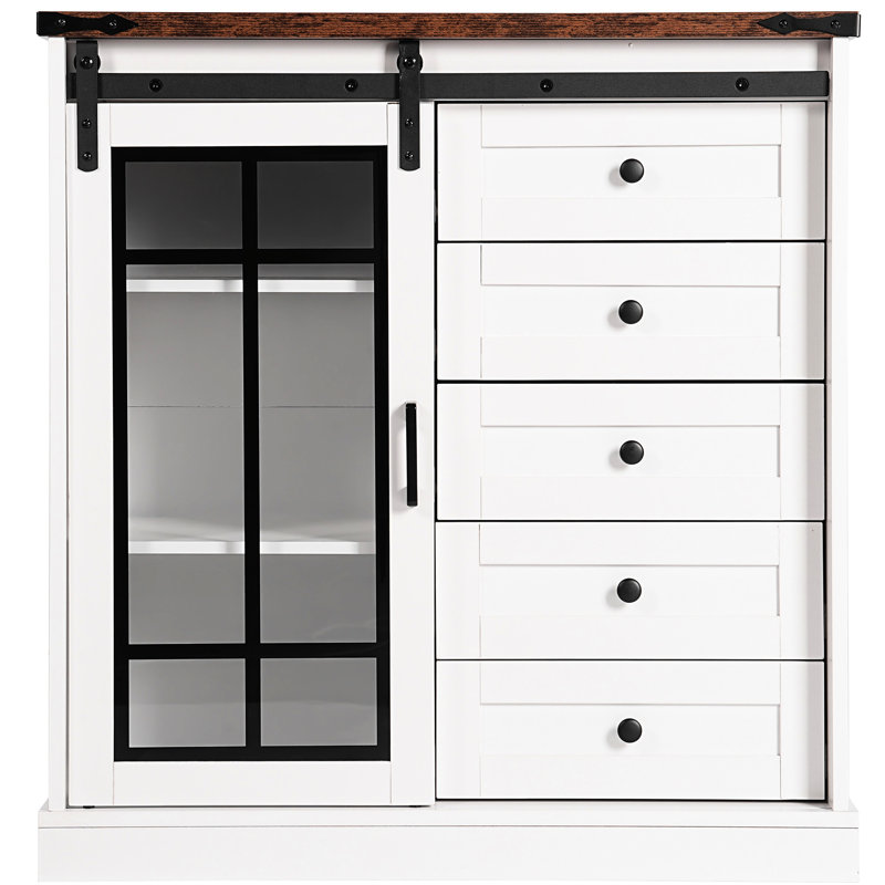 Armoire de rangement avec plaque supérieure renforcée, 5 tiroirs, 2 tablettes réglables, DEL, noyer blanc autoportant 7 couleurs DEL, tiroirs et rétro + profond