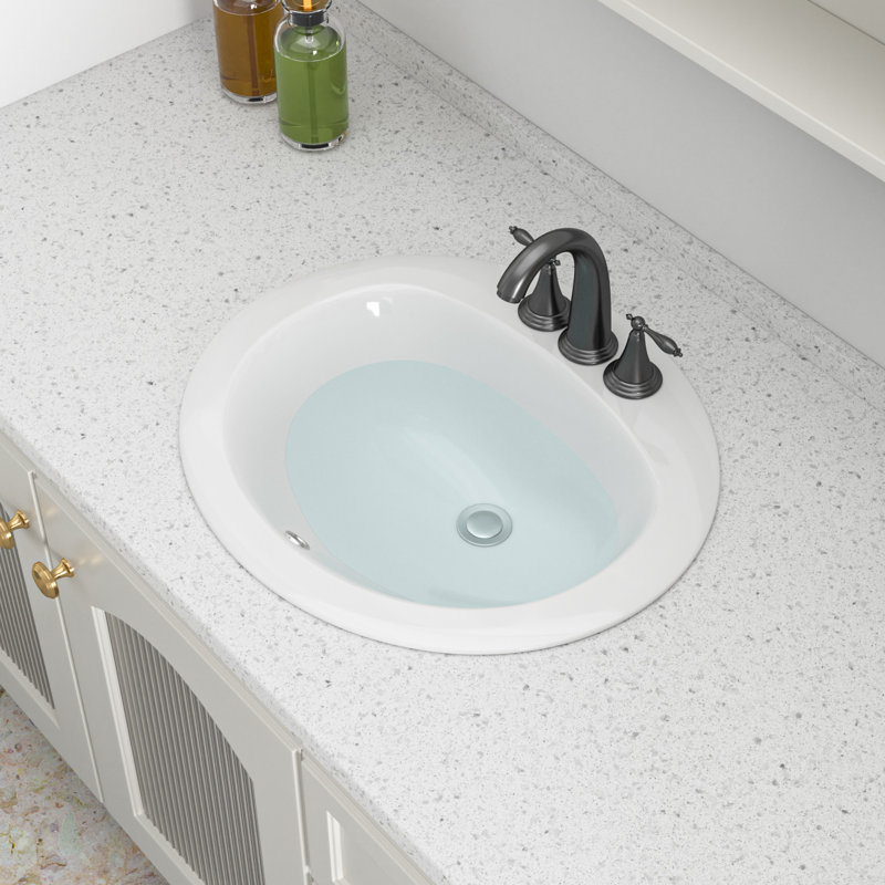Lavabo de salle de bain encastré ovale blanc en céramique 20,3 po