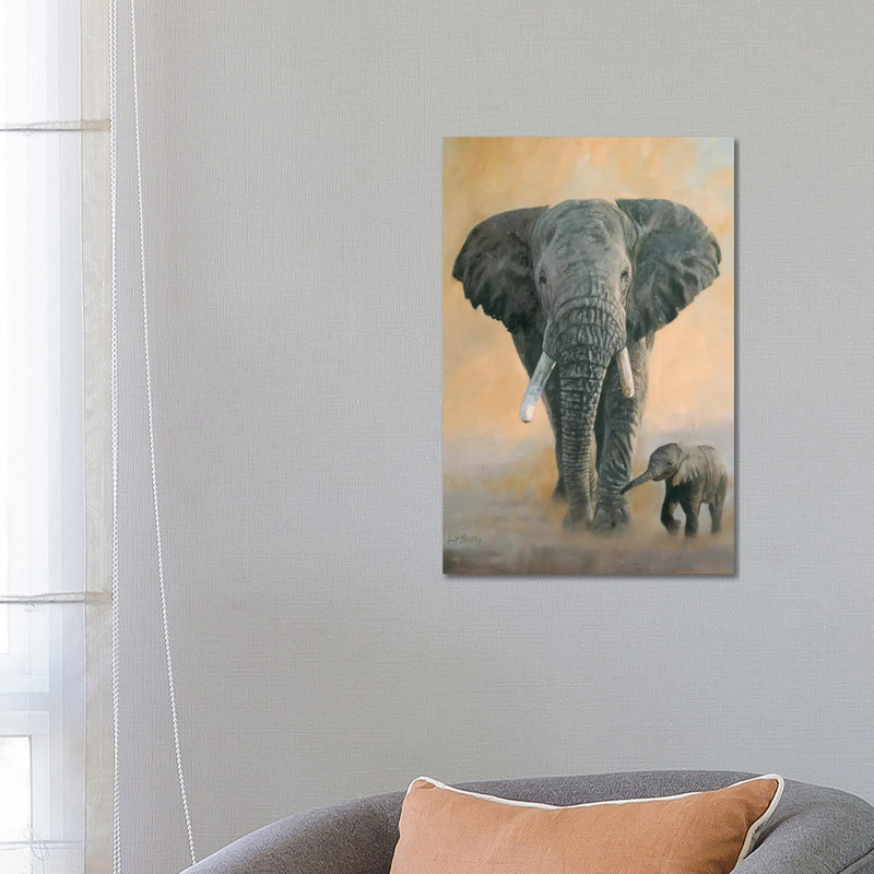 Elephant And Baby by David Stribbling - Painting on Canvas, 66.04 cm H x 45.72 cm W x 1.91 cm D, Wrapped Canvas