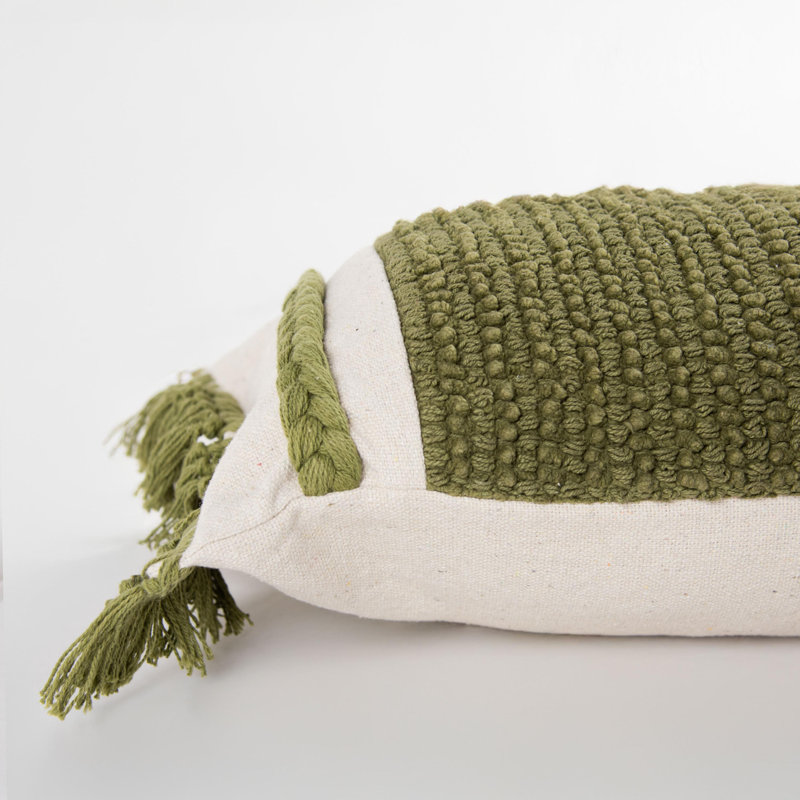 Rectangular Cotton Pillow Cover & Insert, Green/Natural