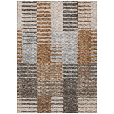 9' X 12' Chocolate And Gray Striped Washable Indoor Outdoor Area Rug