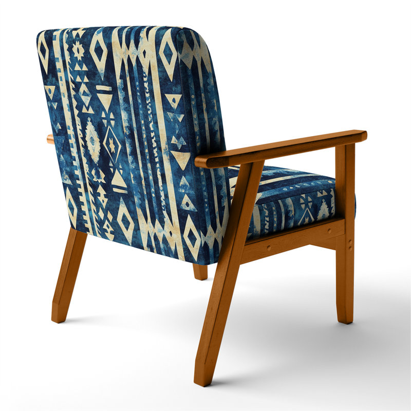 Chaise rembourrée Tribal - Chaise avec accoudoirs à motif tribal Indigo, Accoudoirs carrés bruns