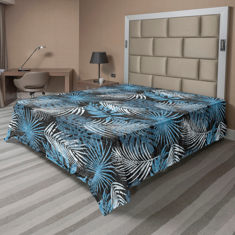 Drap plat Ambesonne à motif abstrait grunge tropical gris foncé et bleu ciel, Drap plat de taille de lit double