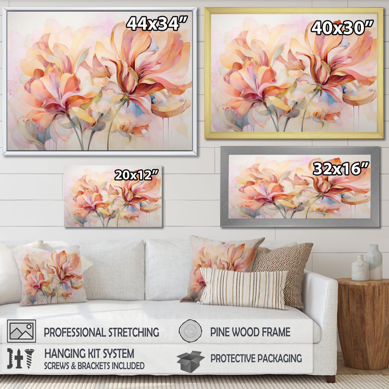 Coral Petal Symphony II - Abstract Botanicals, reproduction sur toile, Cadre simple noir, H 34 po x l 44 po x P 1,5 po
