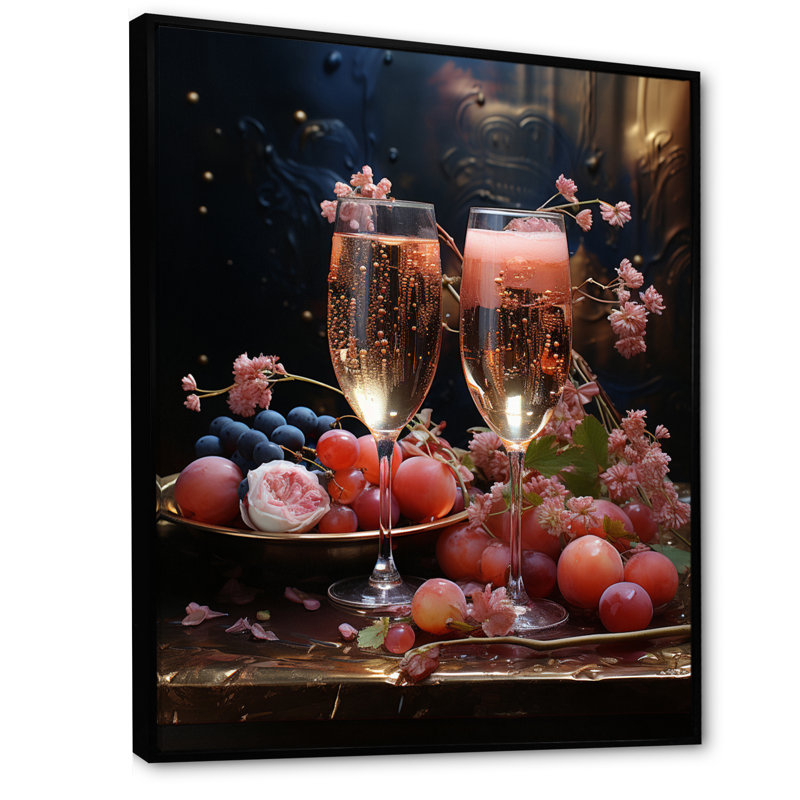 Impression sur toile rose champagne champagne I, Cadre flottant noir, H 32 po x l 16 po x P 1 po
