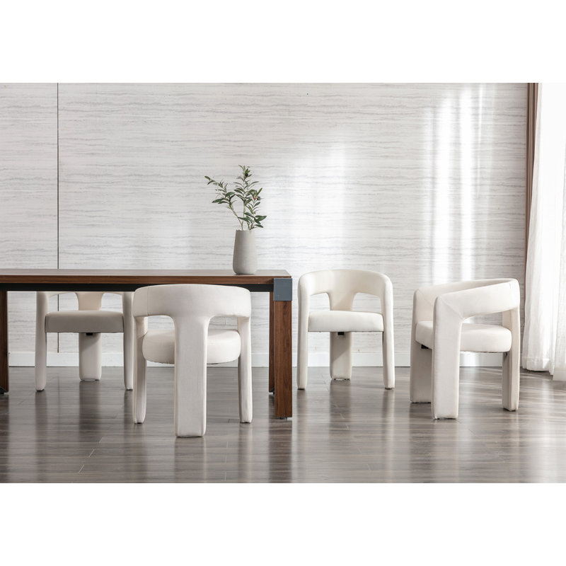 Beige Linen Upholstered Barrel Side Chairs with Metal Frame, Set of 2
