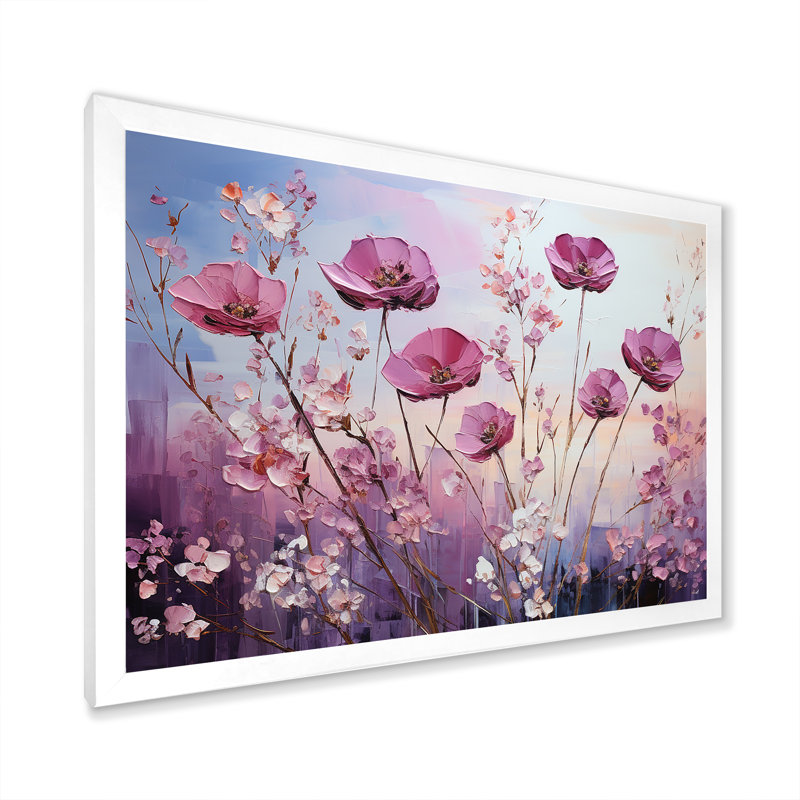 «Violet Flower Meadow Harmony II», reproduction sur toile, Cadre simple blanc, H 30 po x l 40 po x P 1,5 po