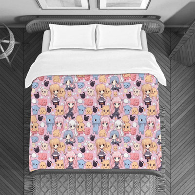 Adorable Chibi Pink Microfiber Duvet Cover
