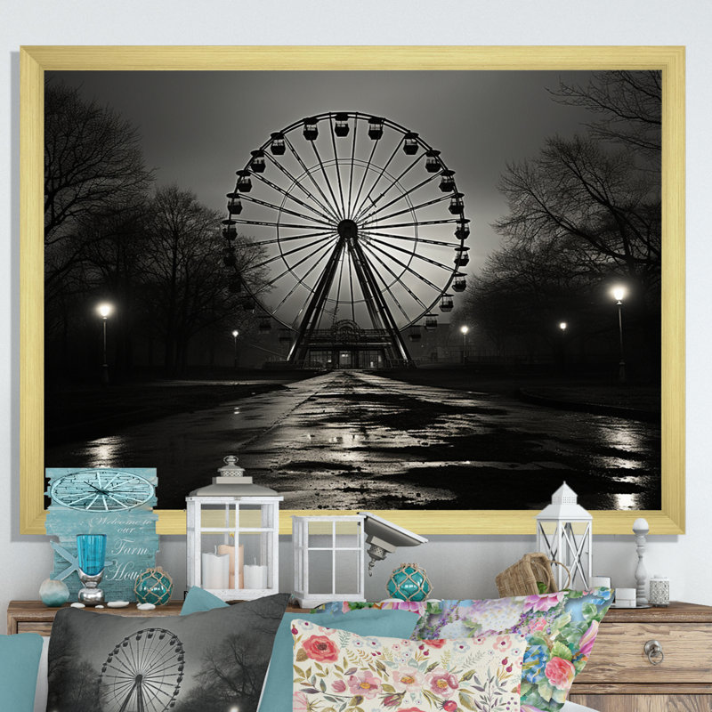 Grande roue grise enchantée - impression, Cadre doré simple, H 34 po x l 44 po x P 1,5 po