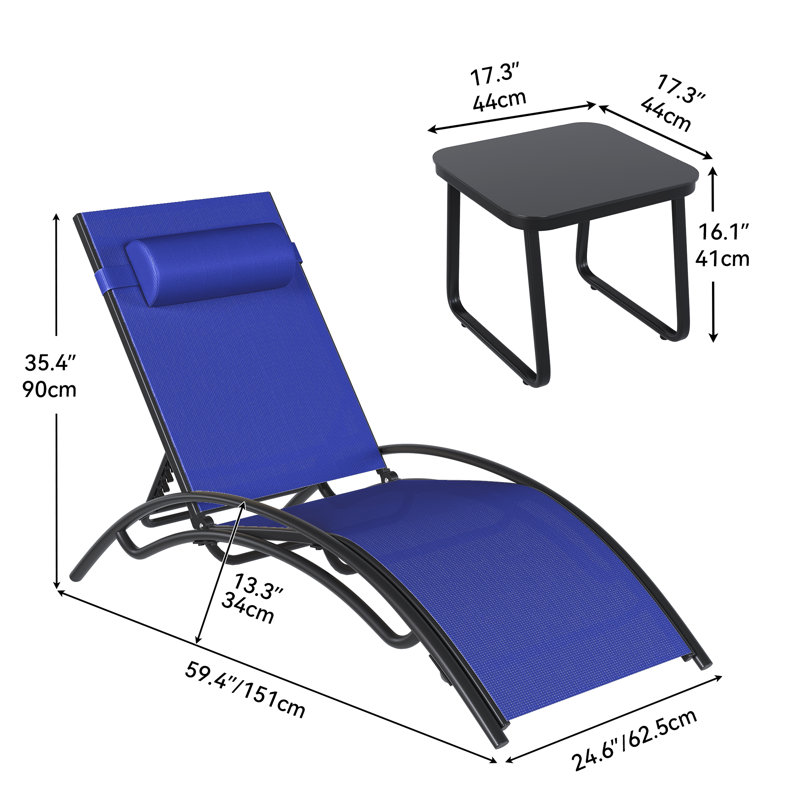 Méridienne d'extérieur et table d'appoint (ensemble de 2 avec table), Blue