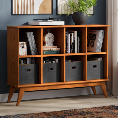 Draper 57"W Solid Hardwood Storage Console Table with 8 Cube Storage