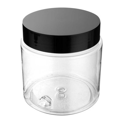 Restaurantware-RW Base 8 Ounce Candy Jars, Durable Kitchen Storage Containers - Round, Airtight Seal, Clear Plastic Snack Jars With Black Plastic Lids, For Table Display, Or Candy Buffet