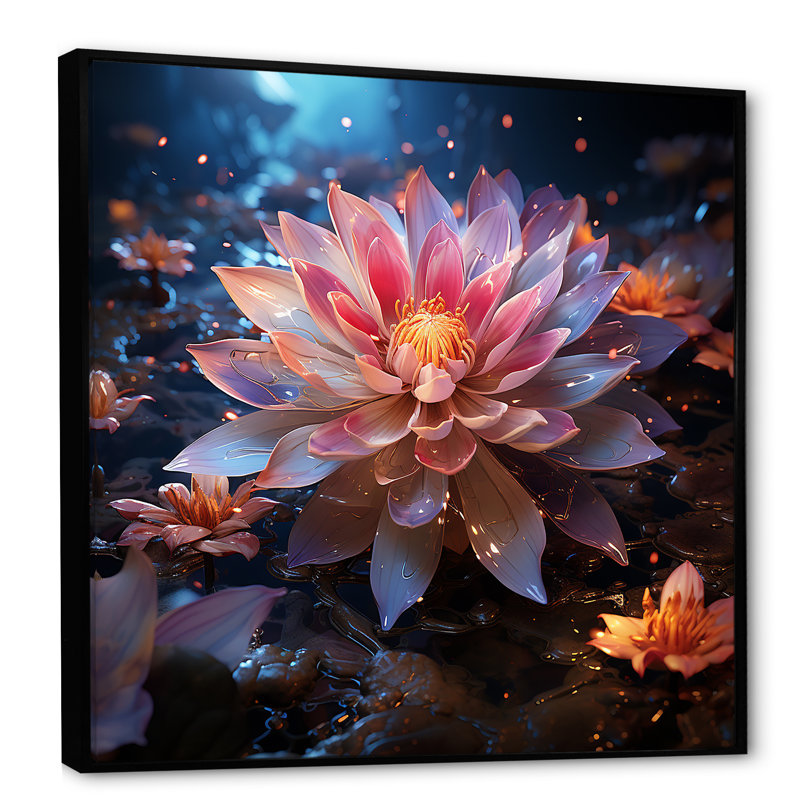 Pétales du lotus sacré II sur toile, Cadre flottant noir, H 24 po x l 24 po x P 1 po