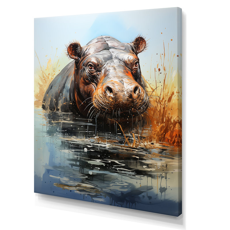Gris majestueux Hippo Elegance V - art mural hippopotame, Toile tendue, H 32 po x l 16 po x P 1 po