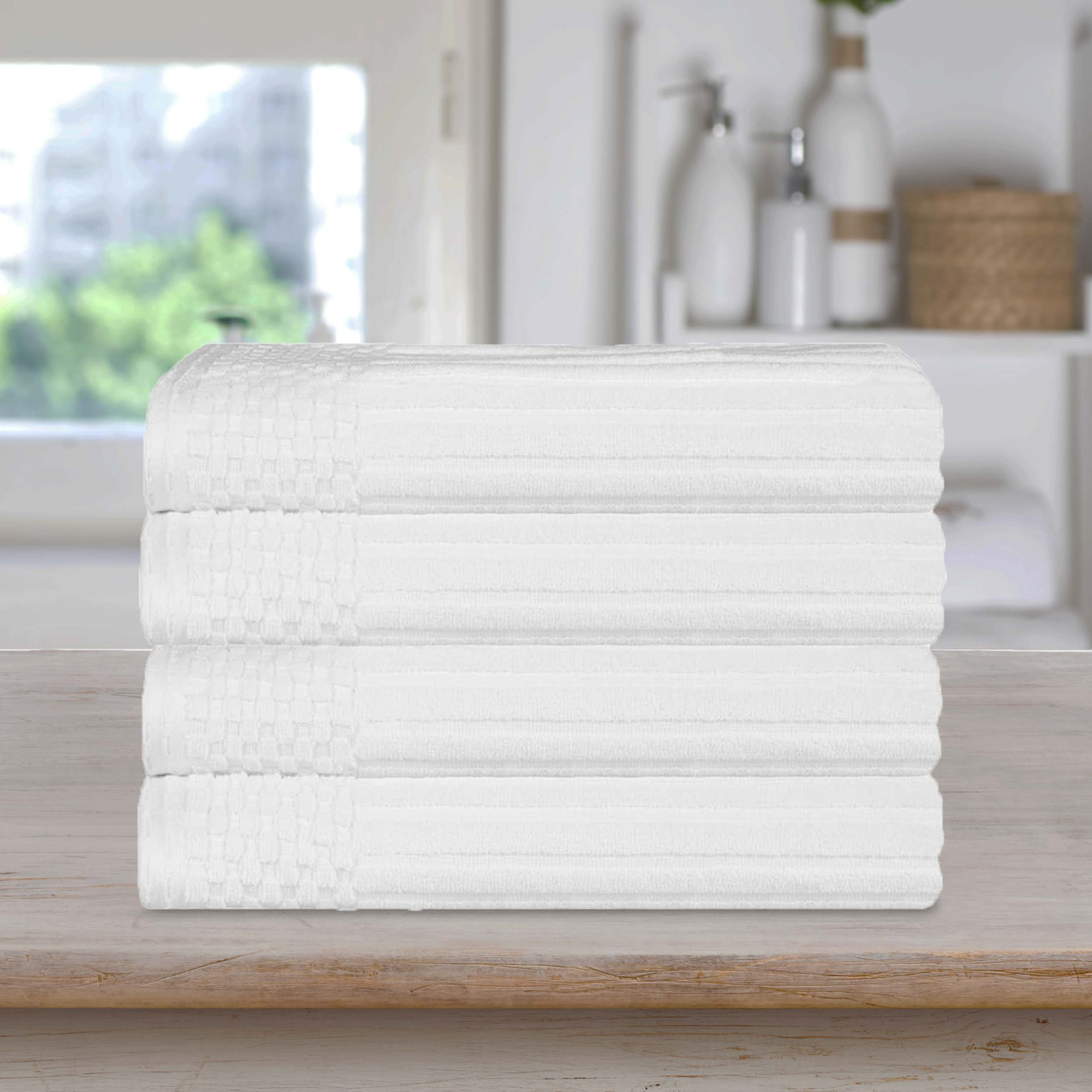 Ribbed Cotton Absorbent Heavyweight Bath Towel, White