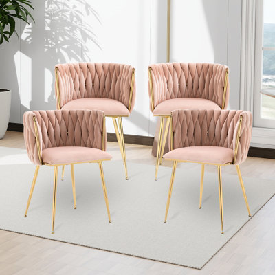 Ensemble de 6 chaises de salle à manger, chaises en velours avec pieds en métal doré, chaises d'appoint capitonnées pour salon et salle à manger modernes (rose rouge)