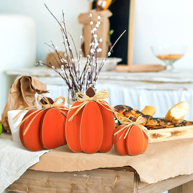 3 pièces de décoration de citrouille de l'Action de grâce décor d'automne ferme signe d'automne rustique à plusieurs niveaux plateau décorations centres de table debout bloc de bois pour Halloween Home Kitchen