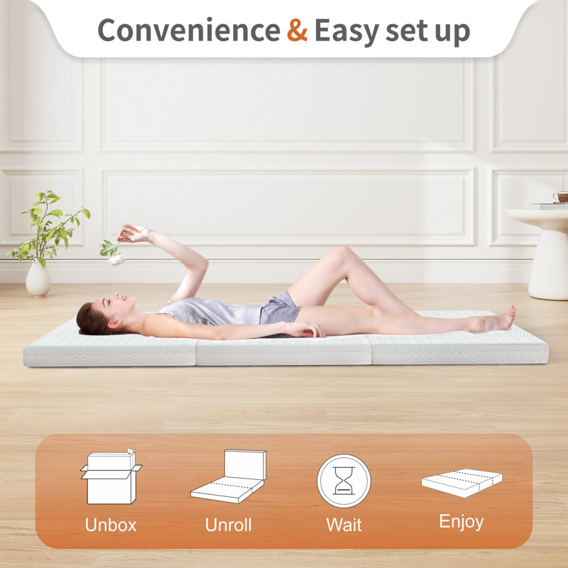 Matelas escamotable pliable en mousse à mémoire de forme de 6 po avec housse lavable pour camping Alwyn Home & Bundaberg