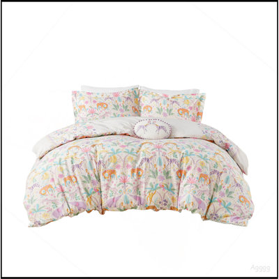 Twin Floral Reversible Cotton Duvet Cover Set with Throw Pillow