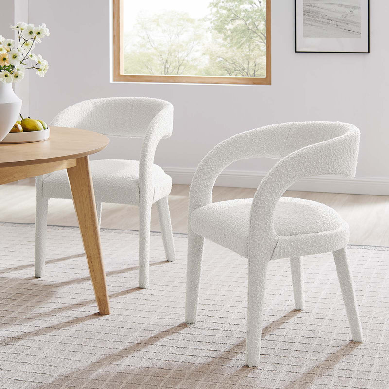 Modway Pinnacle Boucle Upholstered Dining Chair, Fabric Ivory