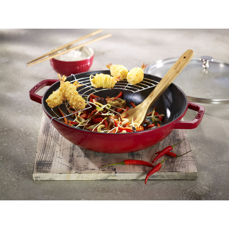 Staub Cast Iron Wok with Lid, Cherry