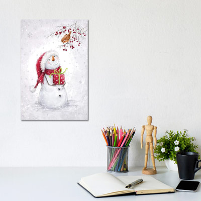 Snowman And Robin VI A by MAKIKO - Wrapped Canvas Print