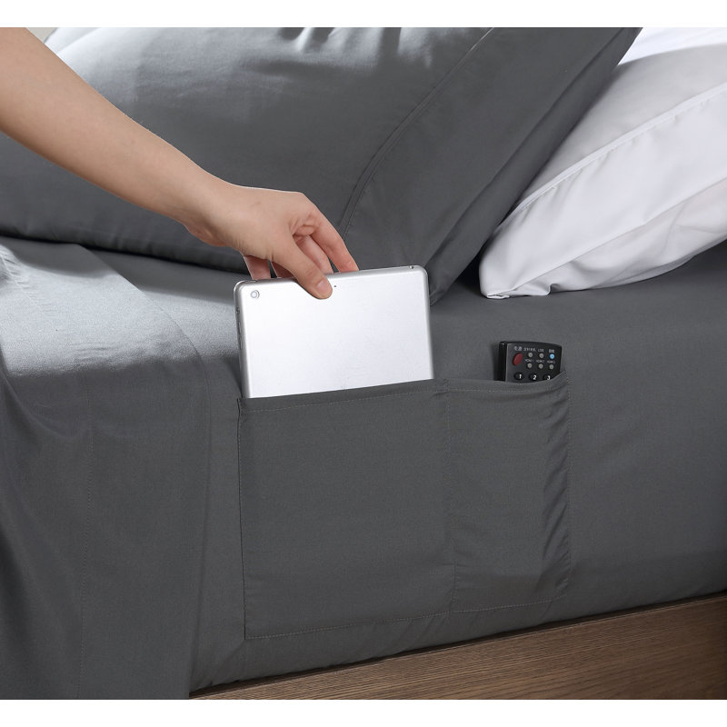 Gray Full Microfiber Smart Storage Pocket Sheet Set