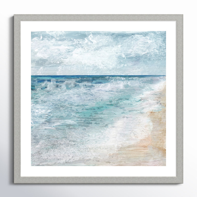 Balade au bord de l'eau - Peinture encadrée, Argent brossé, H 33,5 po x l 33,5 po x P 1,25 po