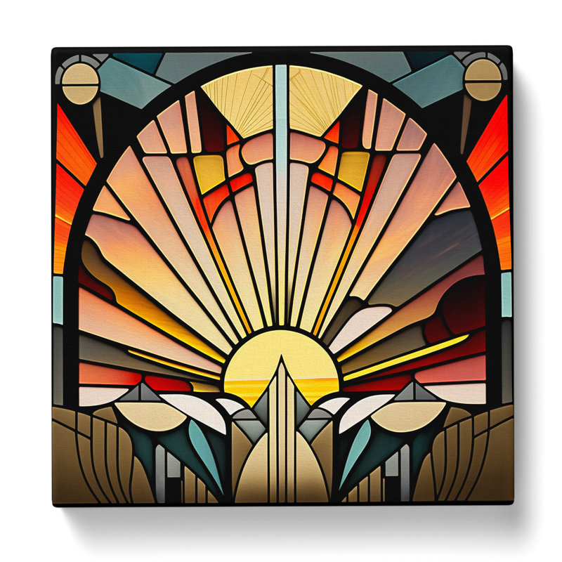 Art Deco Sunset Stained Glass Effect - Wrapped Canvas, 50cm H x 50cm W x 3cm D
