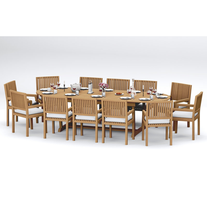 Maldives Teak Wood Patio Dining Set with Oval Table, 12