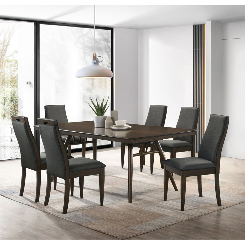 Paloma Grey And Dark Walnut 7-Piece Rectangular Dining Set, 7