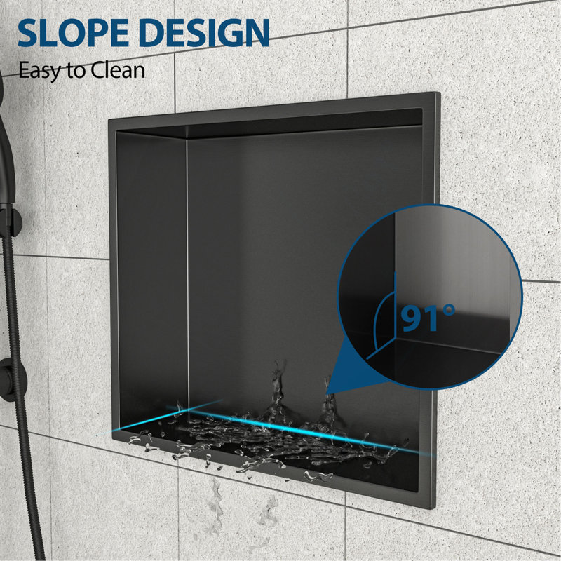 Stainless Steel Shower Niche, Gunmetal Black, Gunmetal Black, 3.94" H x 15" W x 13" D