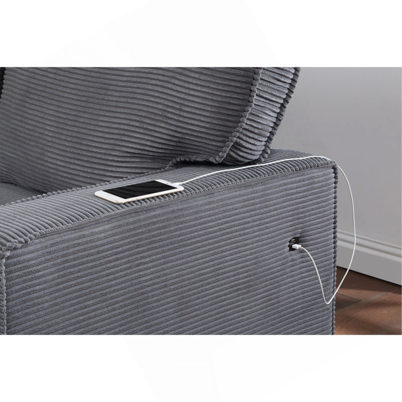 PULL OUT SOFA BED, Gray Corduroy