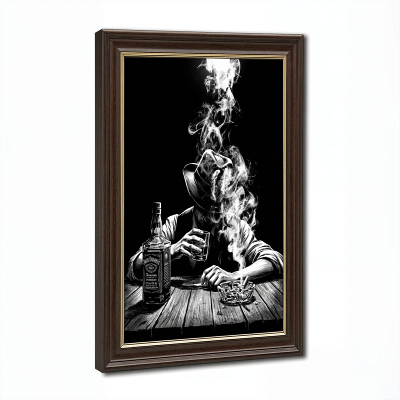 Art mural antique sur toile encadré doré pour le salon, la chambre à coucher, le bureau ou le vestibule - décoration murale décorative avec homme fumé