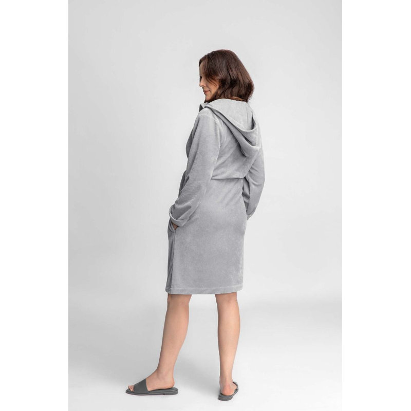 Thalia Cotton Blend Terry Cloth Girl / Woman+ Above Knee Bathrobe Pockets and Hood, S
