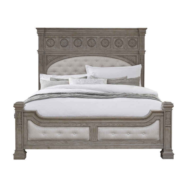 Kingsbury French Gray Oak Tufted King Bed with Upholstered Headboard