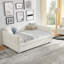 Lit de jour avec canapé-lit rembourré capitonné, taille double, tissu velours, beige (83 po x 58,5 po x 29,5 po)