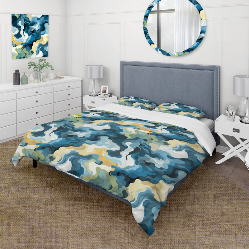 Blue Nomadic Blue Camouflage - Ensemble de housse de couette camouflage, Housse de couette pour très grand lit et 2 très