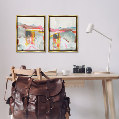  «Restless Soft Mountain Abstract», ensemble de 2 toiles flottantes encadrées par Melissa Wang