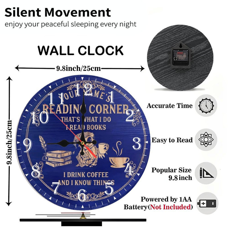 Horloge murale en bois 10 po, mouvement silencieux, à piles (piles AA non incluses), décor artistique, parfait pour les décorations