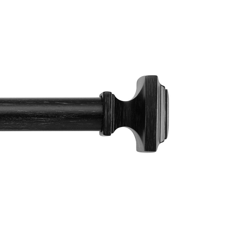 Black Steel Adjustable Curtain Rod with Square Finials, 36"-72"