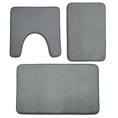 Ensemble de tapis de salle de bain en mousse viscoélastique 3 pièces, tapis de bain en flanelle anti-dérapante avec tapis de toilette en forme de U, gris foncé