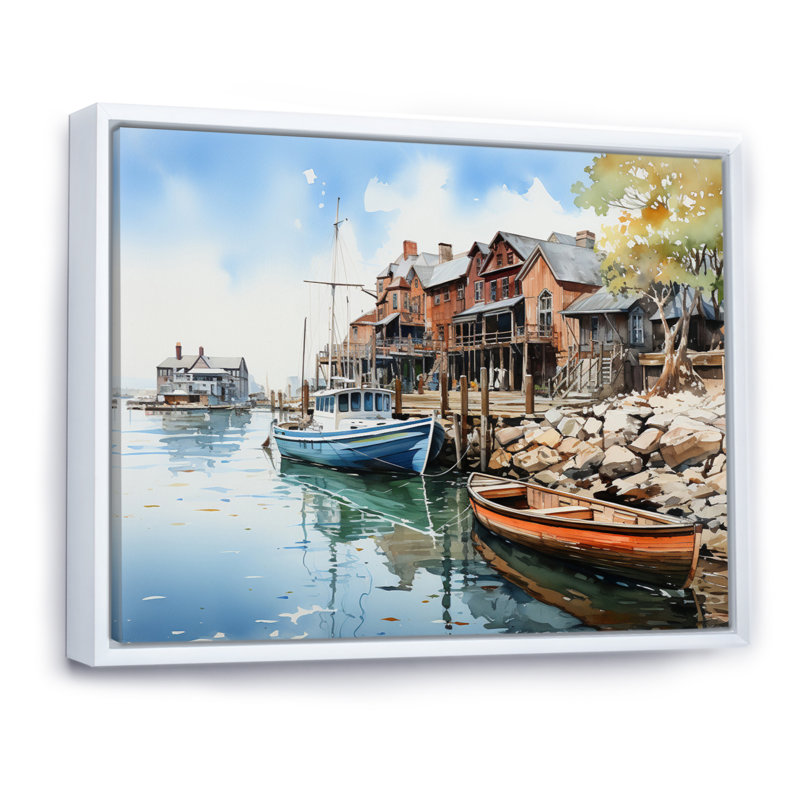 Port Harbor Reflections I sur impression sur toile, Cadre flottant blanc, H 12 po x l 20 po x P 1 po