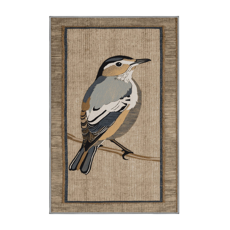 Washable Pale breasted Thrush Birds Area Rug, Rectangle 7' x 9'